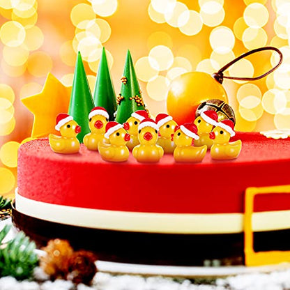 Marsui 100 Pieces Christmas Charms Tiny Resin Duck Decoration Mini Christmas Hat Figures Micro Landscape Garden Aquarium Dollhouse Accessories for Xmas Birthday Party Ornaments
