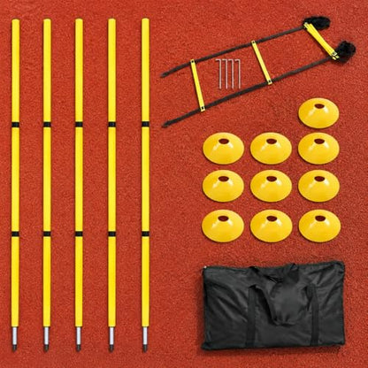 Agility Ladder Speed Training Kit, Soccer Training Equipment Set, PP Rung Agility Ladder Synthetic Disc Cones with Storage Bag - style: Yellow Agility Ladder Training