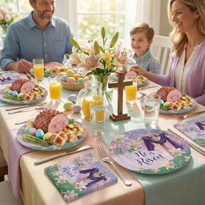 Dereinwo 50 Pcs Easter Large 12" x 10" Oval Paper Plates and Napkins Disposable Heavy Duty Paper Plates and Napkins for Easter Party Supplies - style: Easter