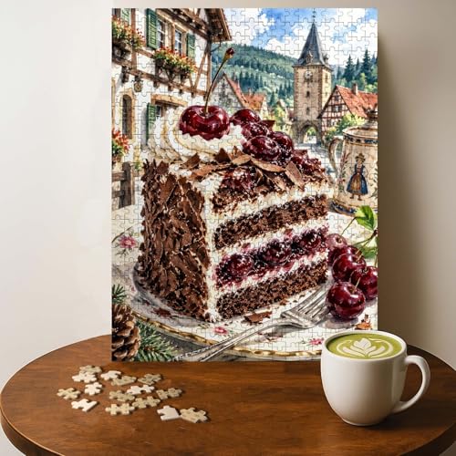 Black Forest Gateau German Food Jigsaw Puzzle - 500 Pieces Wooden Puzzle for Adults, Wall Art Gift, Finished Size: 20 x 15 Inch - color: Black Forest Gateau German - 500 Pieces