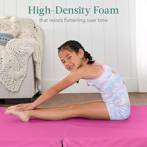 Best Choice Products 10ftx4ftx2in Folding Gym Mat 4-Panel Exercise Gymnastics Aerobics Workout Fitness Floor Mats w/Carrying Handles - color: Pink
