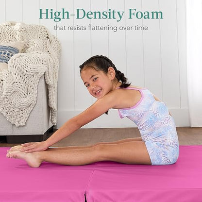 Best Choice Products 10ftx4ftx2in Folding Gym Mat 4-Panel Exercise Gymnastics Aerobics Workout Fitness Floor Mats w/Carrying Handles - color: Pink