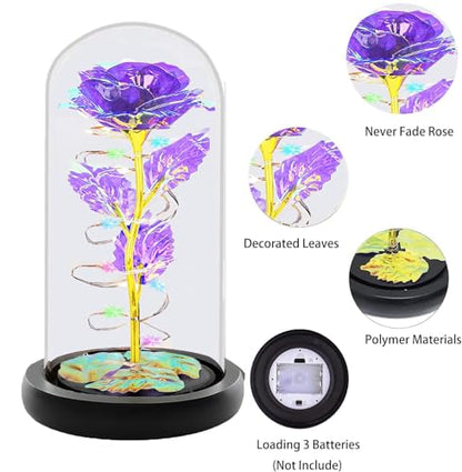 Fvawe Birthday Gifts for Women,Rose Glass Flowers Gifts for Mom,Galaxy Crystal Light Up Rose in A Glass Dome,Presents Girlfriend Wife Sister Grandma Her Anniversary Valentines Mothers Day, Purple - color: Purple Colorful