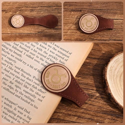 3 PCS Leather Magnetic Bookmark Clips, Zodiac PU Leather Bookmarks for Book Lovers, Full Set of Book Clip Accessories, Earth Sign - style: Earth Signs Constellation