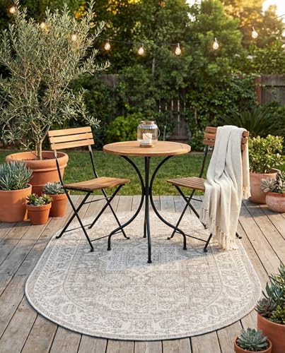 Rugs.com - Outdoor Aztec Rug – 3' 1 x 5' 3 Oval Light Gray Indoor/Outdoor Rug – Weather Resistant for Patios, Decks, and Porches - color: Light Gray, size: 3' x 5' (Oval)