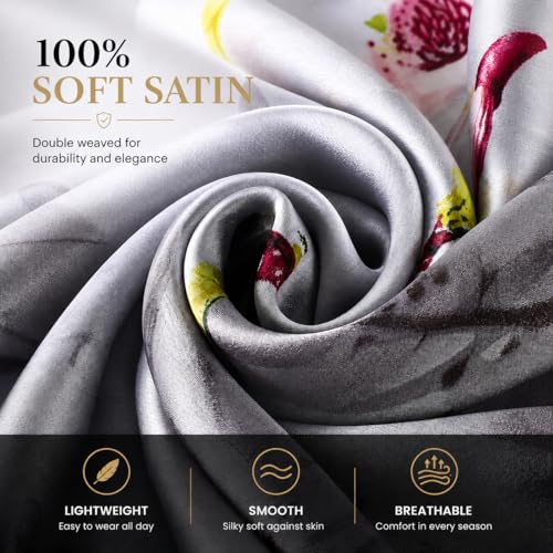 LONDON Women’s Satin Silky Scarf Gift Box Large Lightweight Silky Smooth Shawl Wrap for Hair, Head, Neck or Hijab - color: Silver Floral - Box