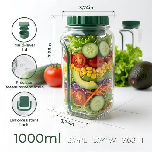Premium Salad Jars with Side Opening, salad container, on the go salad jar Lunch Box for Meal Prep & Food Storage, Keeps Food Fresh & Organized, salad bowls to go for lunch, travel