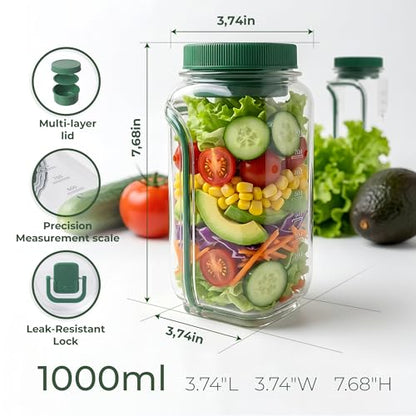 Premium Salad Jars with Side Opening, salad container, on the go salad jar Lunch Box for Meal Prep & Food Storage, Keeps Food Fresh & Organized, salad bowls to go for lunch, travel