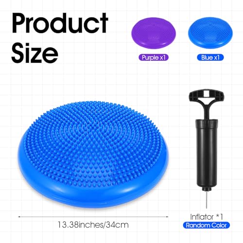 2PCS Balance Disc Inflated Wobble Cushion, 13.8 Inch Wiggle Seat & Balance Pad with Hand Pump for Sensory Exercise, Men Women Exercise Office Home Chair
