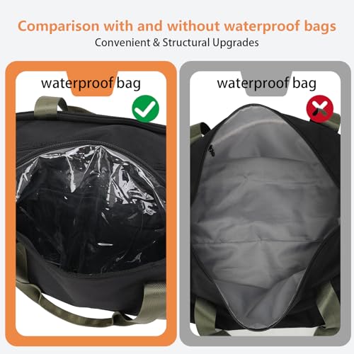 BESMART Gym Bags for Men with Side Pocket，38L Large Sports Gym Duffle Bag | Adjustable Strap&Shoe Compartment, Waterproof, Spacious, Wet Pocket, Durable Duffel Bag for Gym,Travel, Fitness,Black/Green - color: Black/olive green with TPU pocket