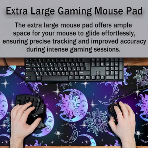 Gaming Mouse Pad Purple Desktop Mat Extra Large Mouse Pads Computer Desk Mat Pc Gaming Mat Waterproof Non-Slip Rubber Base 35.4" X 15.7" for Game Office, Magical Sun and Moon Stars - color: Magical Night