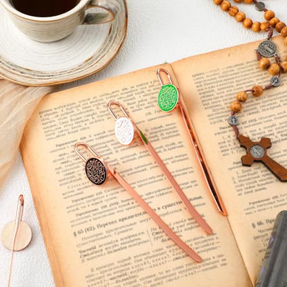 Yaocom 6 Pack Islamic Quran Bookmark with Arabic Calligraphy Quran Holder Metal Holy Quran Bookmark for Islamic Books Party Favor Ramadan Eid Nikah Islamic Gifts(Round) - style: Round