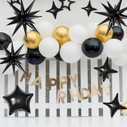 Black Star Balloons,16Pcs 22/18/10 Inch Foil Birthday Grad Decorations - color: Black