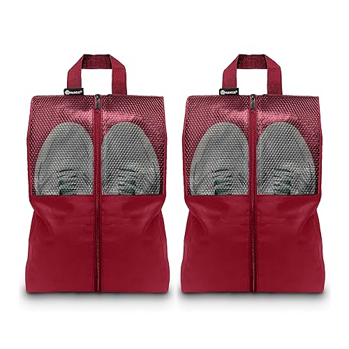 Shoe Bags For Travel, Used As For Storage or Shoe Travel Bag, Space Saving When Travelling With This Travel Shoe Bags For Packing, Featuring Waterproof Nylon Sneaker Bag. (Red, 2 Pack, Medium) - color: Red, 2 Pack, size: Medium