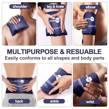 AiricePac Ice Packs for Injuries Reusable, 10”x 14”Gel Cold Pack for Knee Neck Shoulder Ankle Elbow Hip Back Pain Relief, Cold Compress Therapy for Swelling, Bruises, Surgery, 10”x 14”, Blue - style: L 1 Pack