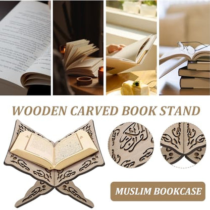 Foldable Quran Holder Stand Wooden Book Stand Muslim Bible Book Holder Magazine Cookbook for Display Prayer Reading Chapel 9.8x8.1x6.7'' Wood Color