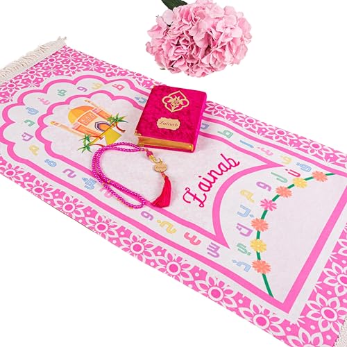 IEF Personalized Eid Gifts Prayer Mat, Birthday Gifts Quran Prayer Beads Set, Anniversary Gift Chenille Prayer Rug Pearl Prayer Beads Arabic Quran for Girls (Girl, Model-2) - color: Model-2