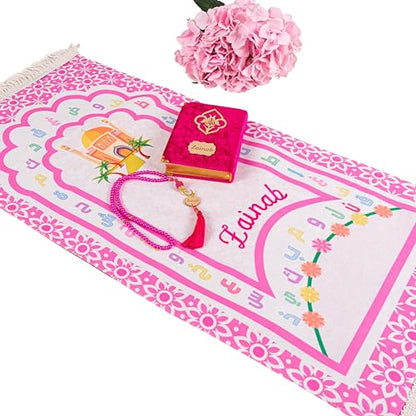 IEF Personalized Eid Gifts Prayer Mat, Birthday Gifts Quran Prayer Beads Set, Anniversary Gift Chenille Prayer Rug Pearl Prayer Beads Arabic Quran for Girls (Girl, Model-2) - color: Model-2