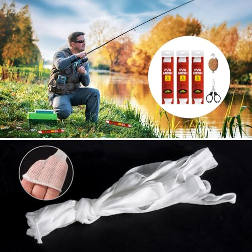 DONQL 5M PVA Mesh for Carp Fishing 3Pcs Fast Water Soluble Mesh Bait Bags | 45" PVA Bags for Carp Fishing, Refill Spawn Netting Bait Meshs, Fishing Refill Stocking for Rig Pellets - size: 25/37/44MM