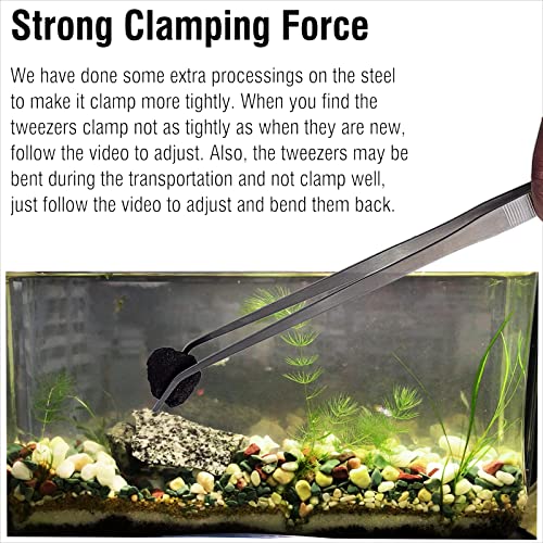 18.9'' Extra Long Thickened Aquarium Tweezers, 304 Stainless Feeding Tongs | Aquascaping for Salt & Fresh Water Fish Tank, 0.1'' Thick Heavy Duty Tweezers, Curved