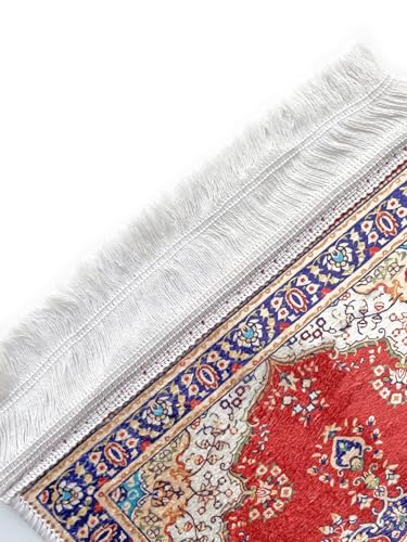 Foldable Muslim Small Prayer Mat for Head Portable Classic Pattern Islamic Small Prayer Rug Salah Carpet Mat with Tassel - color: Red