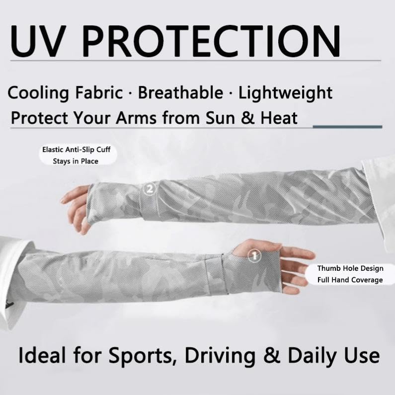 UV-Sun-Protection-Arm-Sleeves for Men Women Youth Cooling Arm Cover with Thumb Hole for Summer Outdoor Sports