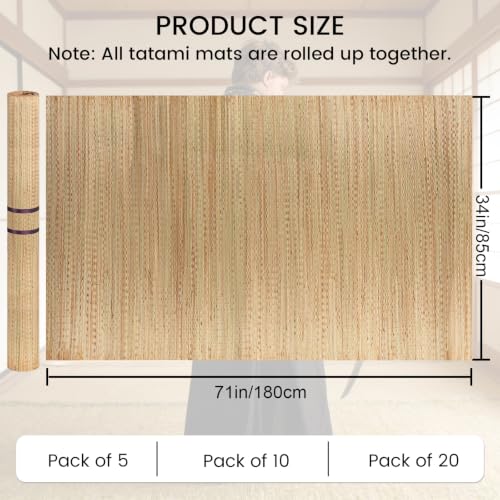 Tatami Mat for Sword Cutting, 10-Pack Authentic Igusa Tatami, 34x71 Inch Unrolled & Hand-Roll Modifiable for Tameshigiri, Iaido, Kenjutsu Training