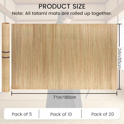 Tatami Mat for Sword Cutting, 10-Pack Authentic Igusa Tatami, 34x71 Inch Unrolled & Hand-Roll Modifiable for Tameshigiri, Iaido, Kenjutsu Training