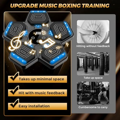 LOLBOX 2026 Music Boxing Machine for Adults and Kids, Smart Bluetooth Boxing Training Equipment with Gloves Wall Mounted, Workout Punching Machine for Home,Office and Gym - color: Jet Black