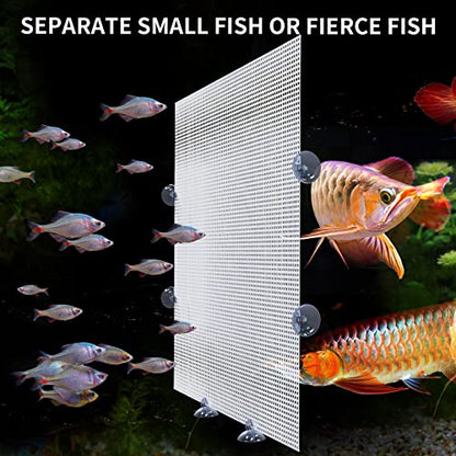 2 Pack Fish Tank Divider with Suction Cup, Aquarium Divider Plastic Cuttable Grid Plate for Juvenile Fish Separator DIY Designed Clear Easy to Bent Cut and Assemble, 13x17.3in - size: 13x17.3in