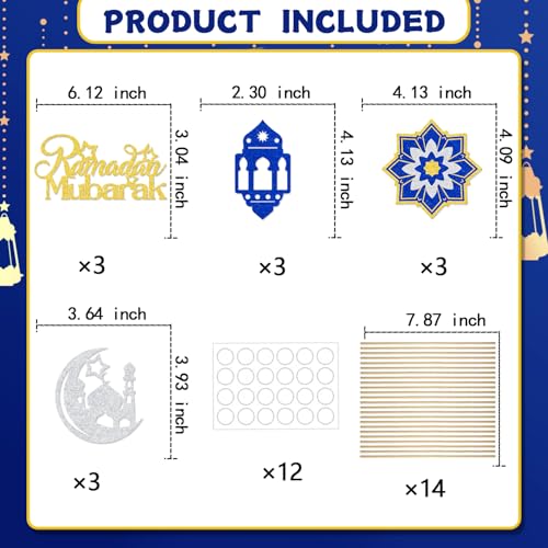 Hajj Mubarak Party Decorations 12PCS Ramadan Mubarak Centerpiece Sticks Muslim Islam Celebration Eid Party Decor Sign Gold Glitter