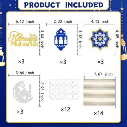 Hajj Mubarak Party Decorations 12PCS Ramadan Mubarak Centerpiece Sticks Muslim Islam Celebration Eid Party Decor Sign Gold Glitter