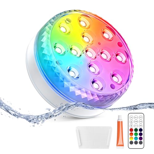 LOFTEK Submersible LED Lights with Remote, 13 LED Pool Lights for Inground Above Ground Pool, IP68 Waterproof 16 Color Changing Underwater Light for Ponds, Hot Tub, Bath, Battery Operated (1 Pack) - size: 1 Pack-Battery Operated II