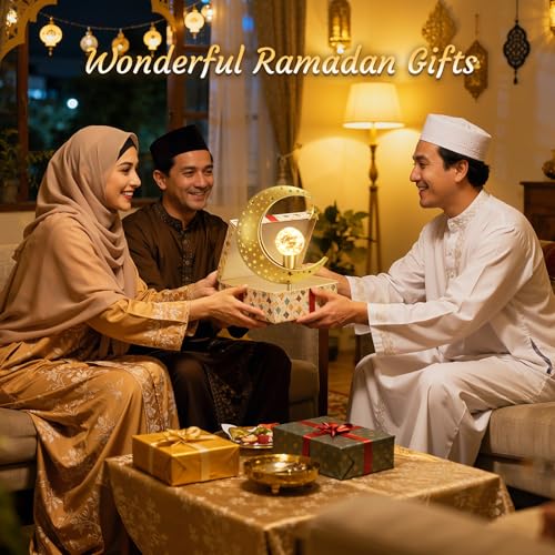 Lewondr Ramadan Moon Lamp, Crescent Moon with Star Table Lamp, Battery Powered Ramadan Desk Lamp Decorations Crescent Table Light Bedside Night Stand Desktop Living Room Home Decor, Eid Mubarak Decor - style: Crescent Moon with Star