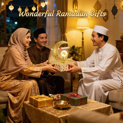 Lewondr Ramadan Moon Lamp, Crescent Moon with Star Table Lamp, Battery Powered Ramadan Desk Lamp Decorations Crescent Table Light Bedside Night Stand Desktop Living Room Home Decor, Eid Mubarak Decor - style: Crescent Moon with Star