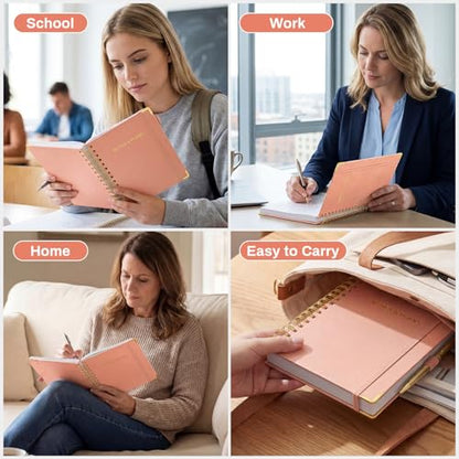 Ovesmusl Undated Daily Planner - 126 Days Hourly Schedule & To Do List - A5 PU Leather Hardcover Spiral Notebook planner with stickers, Metal Corner Protectors & Back Pocket for Work & School, Pink - style: Pink