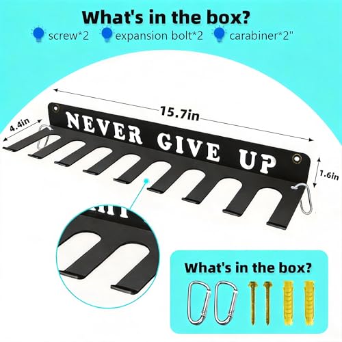 Baseball Softball Bat Holder Wall Mount Storage Rack Metal Hanger Home Field Organizer Equipment Sports Hook Hanging Holds 14 Bats Carabiners Included Never Give UP - style: NEVER