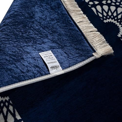 Modefa Turkish Islamic Prayer Mat - Chenille with Foam and Carrying Bag - Intricate Praying Rug Ramadan Eid Gift - Traditional Muslim Janamaz Seccade for Men Women - Mustaqim (Navy) - color: Navy