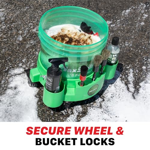 Maxshine Universal Rolling Bucket Dolly – Heavy-Duty, 5 Wheels with 2 Locks, Tool Organizer – 360° Mobility for Car Wash Supplies & Auto Detailing Organization (Green) - color: Bucket Dolly (Green)