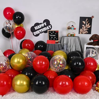 레드 및 블랙 풍선, 60팩 30.5cm(12인치) 레드 블랙 및 골드 풍선, 카지노 테마 파티 장식 졸업 새해 파티 생일 장식용 블랙 레드 풍선 - color: 블랙 레드 골드