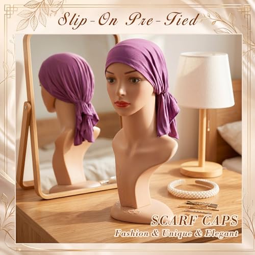 Syhood Slip on Pre Tied Head Scarves for Women - color: Purple Series