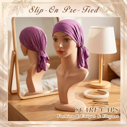 Syhood Slip on Pre Tied Head Scarves for Women - color: Purple Series