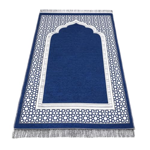 Islamic Prayer Rug Elegant Masjid Pattern Thin Mat Muslim Portable Blanket Ramadan Eid Gift Rug Turkish Prayer Carpet - Navy 1pc - color: 1pc Navyc