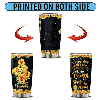 Personalized Inspirational Gifts for Women 20oz Stainless Steel Insulated Sunflower Coffee Cup Travel Mug Tumbler with Lid Gift for Mom Wife Daughter Christmas Birthday Mother's Day Valentine - color: Sunflower