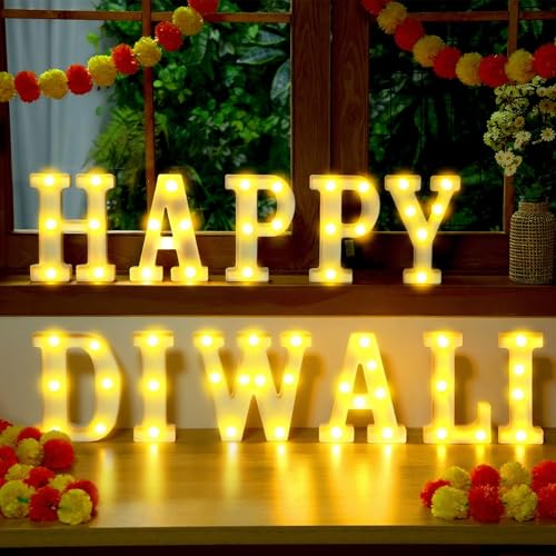Aurelema 11 Pcs Happy Diwali Decorations Happy Diwali LED Letter Lights Sign Battery Powered Table Decorations for Party Gift - size: 8.27 inches, style: Happy Diwali