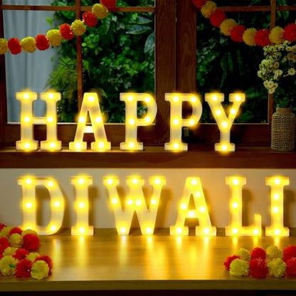 Aurelema 11 Pcs Happy Diwali Decorations Happy Diwali LED Letter Lights Sign Battery Powered Table Decorations for Party Gift - size: 8.27 inches, style: Happy Diwali