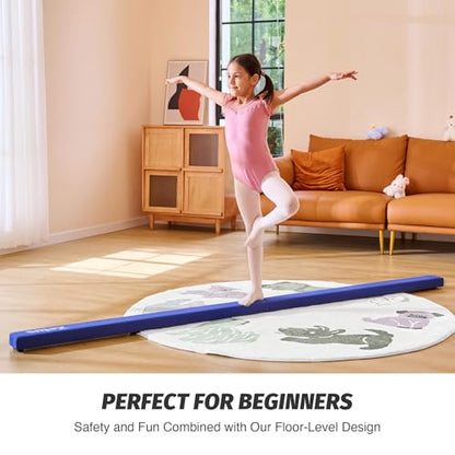 ZELUS 8' Folding Gymnastics Balance Beam, Floor Balance Beam w/Carry Handles Anti-Slip Base for Kids, Beginners & Professional Gymnasts - color: Blue