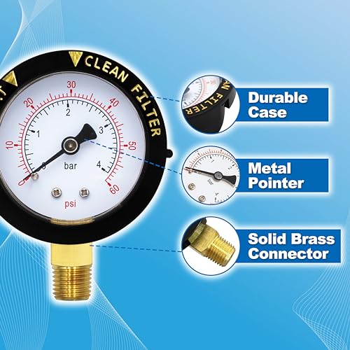 190058 Pressure Gauge 0-60 PSI,2” Start and Clean Filter Water Pressure Gauge with 1/4” NPT Bottom Mount Compatible with Hayward and Jandy Swimming Pool Filters,Spa and Aquarium Aftermarket Part