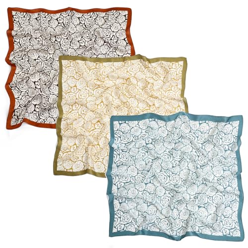 STARWHISPER 27" Square Head Scarf for Women Silk Feeling Satin Scarf Women Fashion Silk Scarf for Wrapping Hair - color: Rose World3