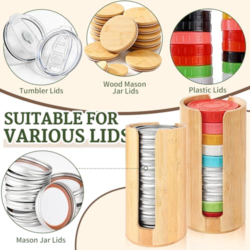 2 Pack Bamboo Mason Jar Lid Organizer for Wide & Regular Mouth Lids | Wide & Regular Mouth • Lid Holder & Organizer • Countertop Storage • Cabinet & Pantry Use • Easy Access • Space Saving